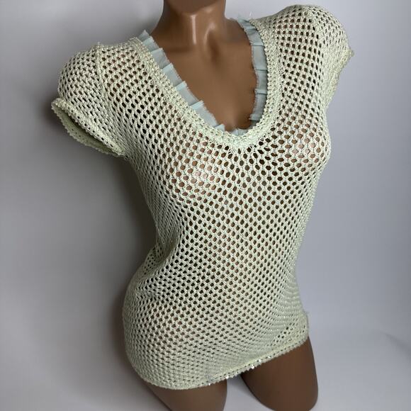 Rare Seafoam Mesh Net Top Mermaid Fairycore Whimsical Sheer Ruffle Y2K S Glitter - Picture 1 of 9